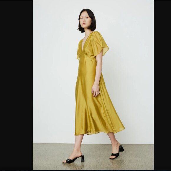 Lisa Says Gah Grace V-Neck Midi Dress in Chartreuse - Picture 4 of 6